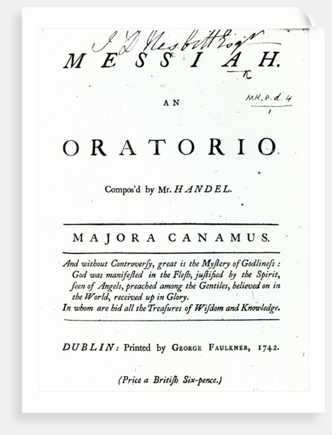 Cover of Sheet Music for Handel's Messiah by English School