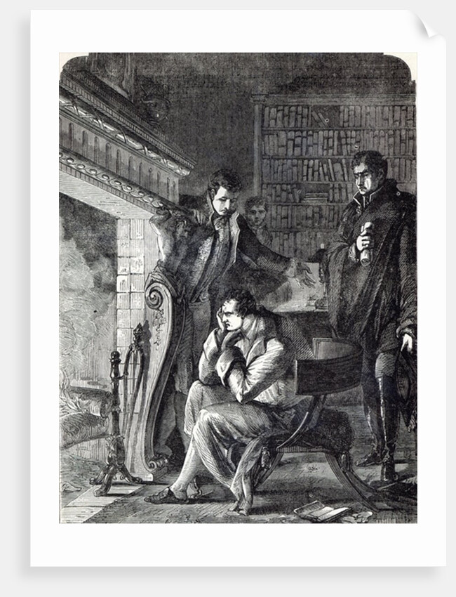 Napoleon brooding by the fire the night before his Abdication and Departure from Fontainebleau on 20th April 1814 by English School