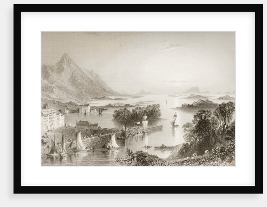 Clew Bay seen from Westport, County Mayo by William Henry (after) Bartlett