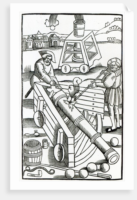 Soldiers firing a cannon by French School