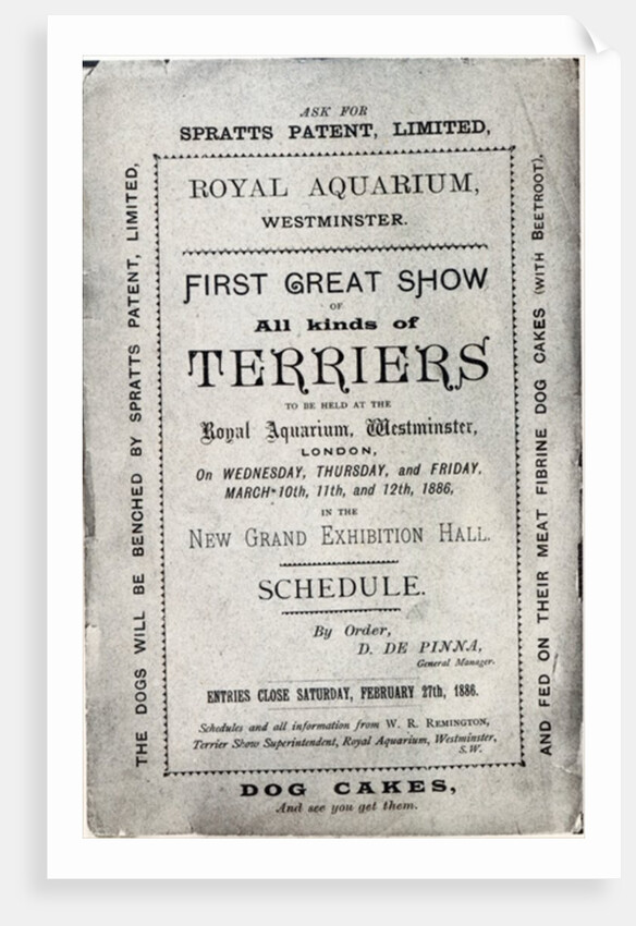 Poster advertising the Allied Terrier Club Show at the Royal Aquarium, Westminster in 1886 by English School