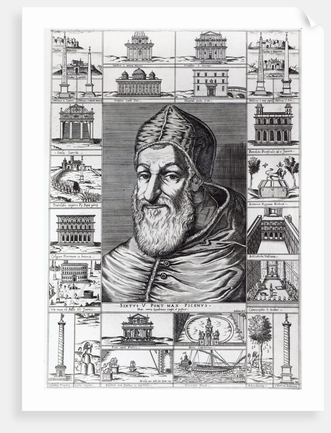 Pope Sixtus V, surrounded by the churches, buildings and monuments built or restored during his pontificate by Italian School