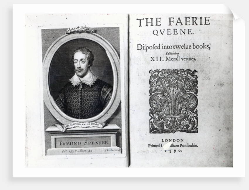 Portrait of Edmund Spenser and the frontispiece to his poem 'The Faerie Queene' , originally published in 1590 by George Vertue