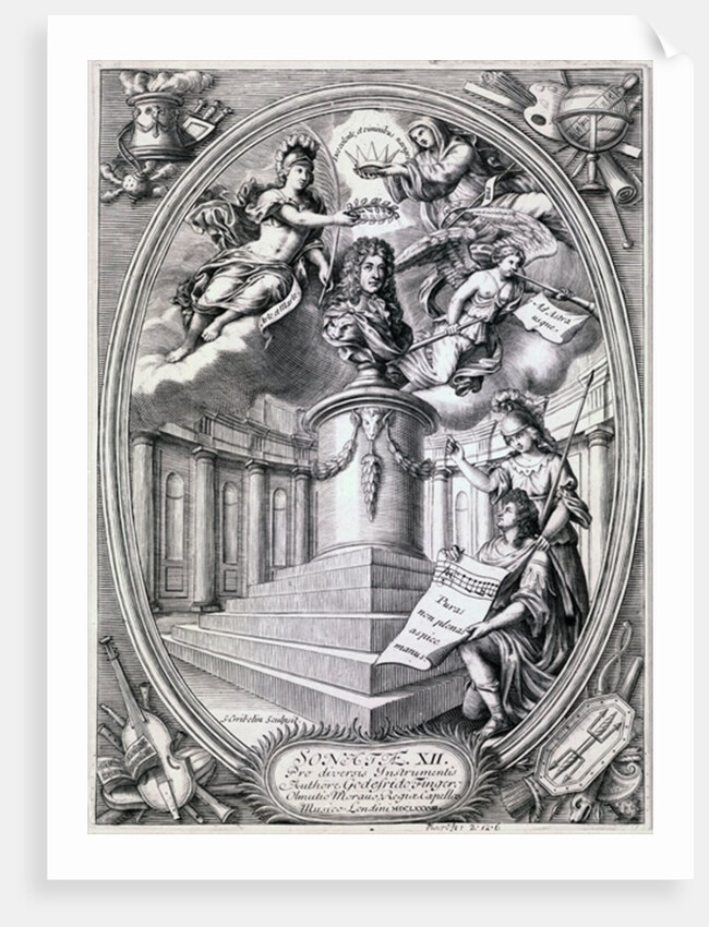 Dedicatory engraving to Gottfried Finger, 1688 by Simon II Gribelin