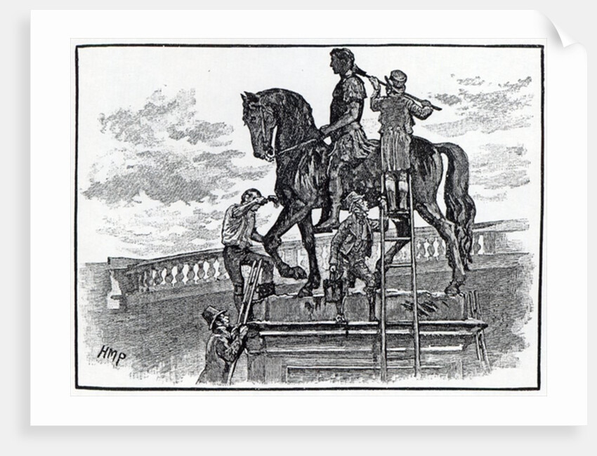 William III statue being painted black, Dublin, 1821 by English School