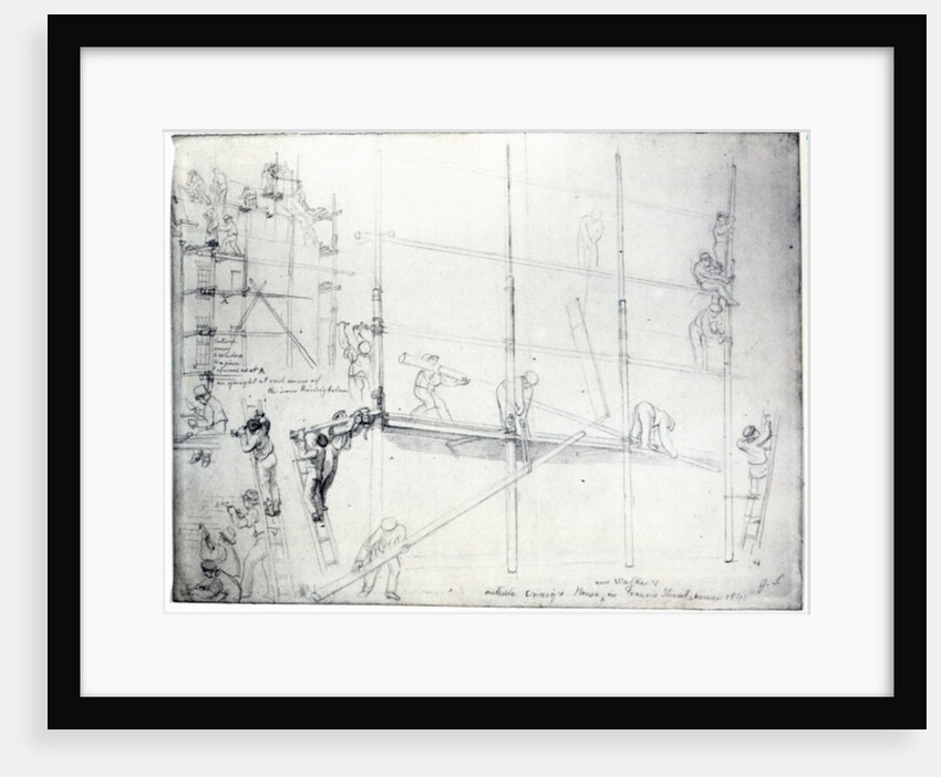 Putting up Scaffolding outside Craig's House, Francis Street, London, 1841 by George the Elder Scharf