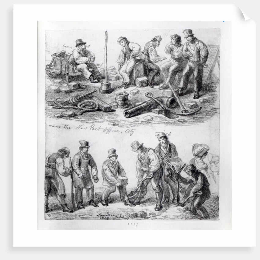Workmen near the New Post Office in The City, London, 1828 by George the Elder Scharf