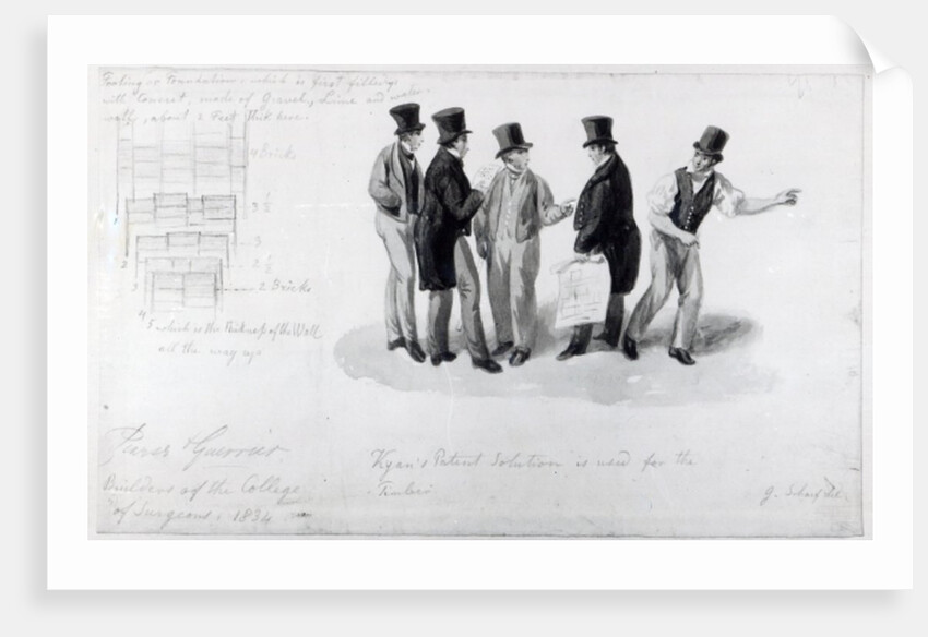 Builders, surveyors and architects at the building of the Royal College of Surgeons, 1834 by George the Elder Scharf