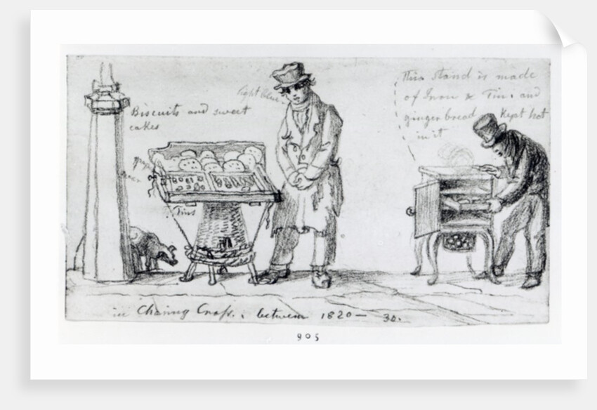 Biscuit and Gingerbread stalls at Charing Cross, 1820-30 by George the Elder Scharf