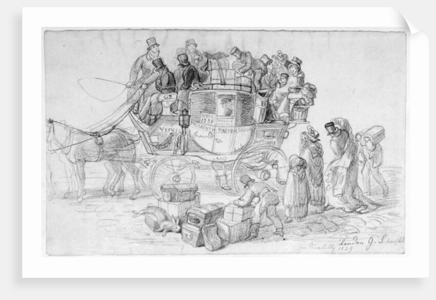 A West Country Mail Coach leaving Piccadilly, 1829 by George the Elder Scharf