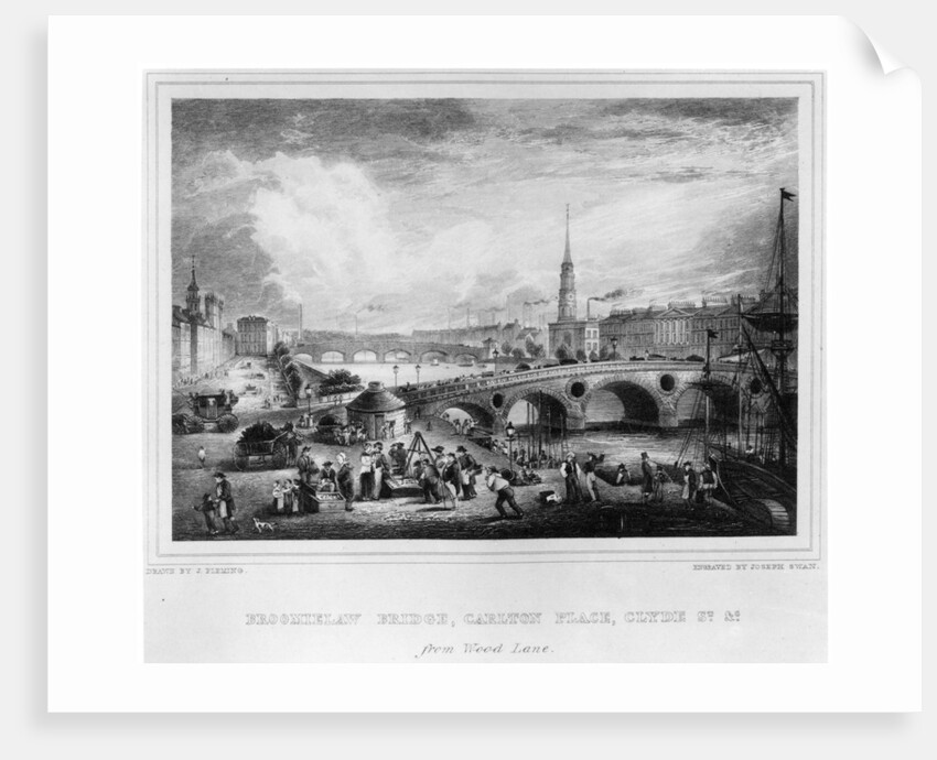Broomielaw Bridge, Carlton Place, Clyde St., Glasgow, engraved by Joseph Swan, 1830 by John (after) Fleming