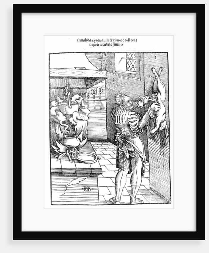 View of a sixteenth century kitchen with cook gutting a rabbit by Hans Baldung Grien
