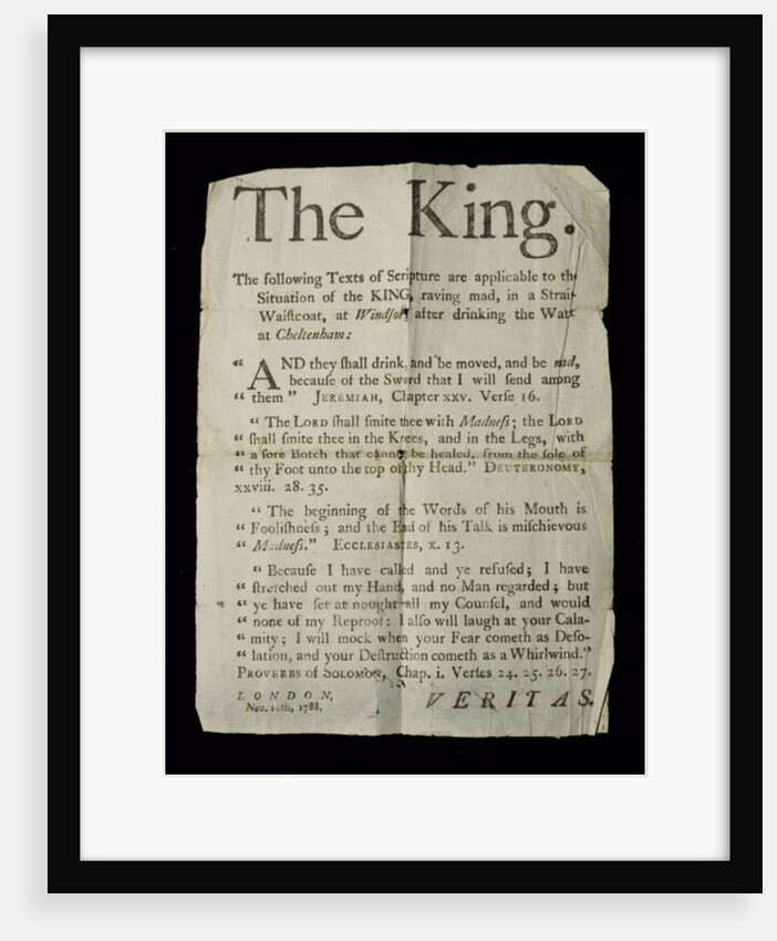 Broadsheet discussing the Madness of King George III, 1788 by English School