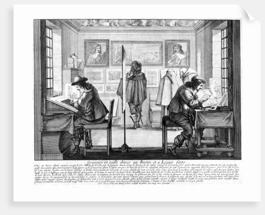 Plate engravers working with gallery behind, 1643 by Abraham Bosse