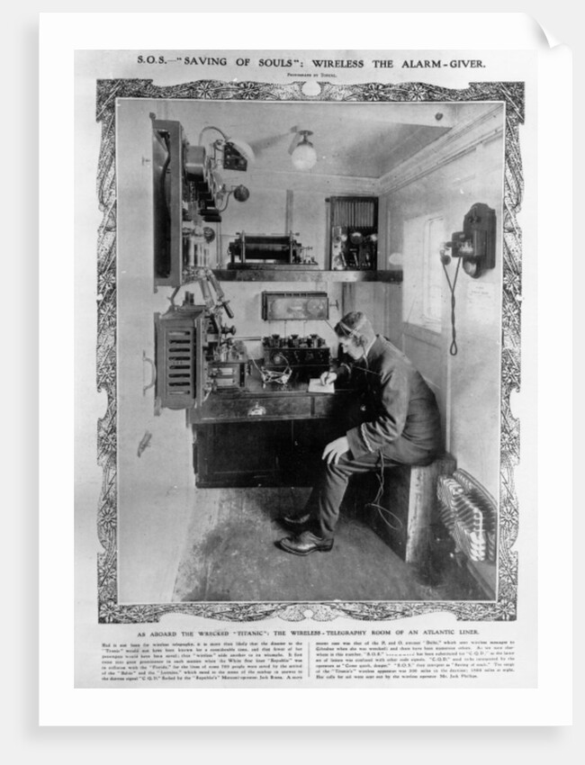 As Aboard the Wrecked 'Titanic': The Wireless-Telegraphy Room of an Atlantic Liner by English Photographer