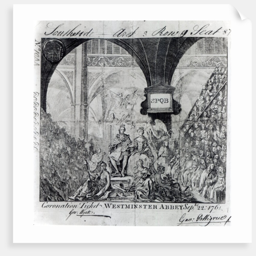 Ticket for the Coronation of George III at Westminster Abbey, September 22nd 1761 by English School