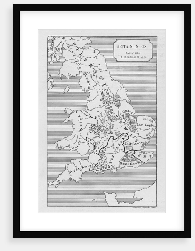 Map of Britain in 658, produced by Stanford's Geographical Establishment by School English