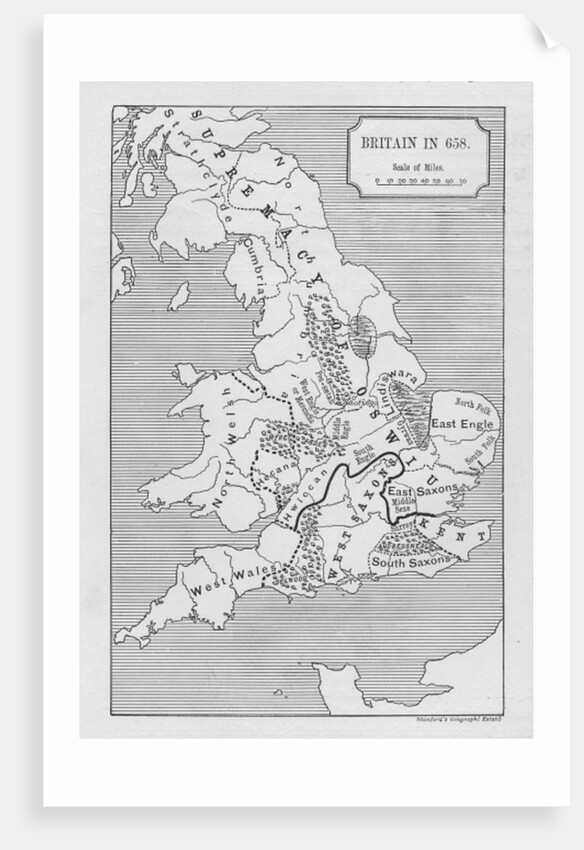Map of Britain in 658, produced by Stanford's Geographical Establishment by School English