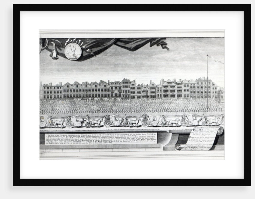 View of the Charity Children in the Strand, 7th July 1713, print made in 1715 by George Vertue