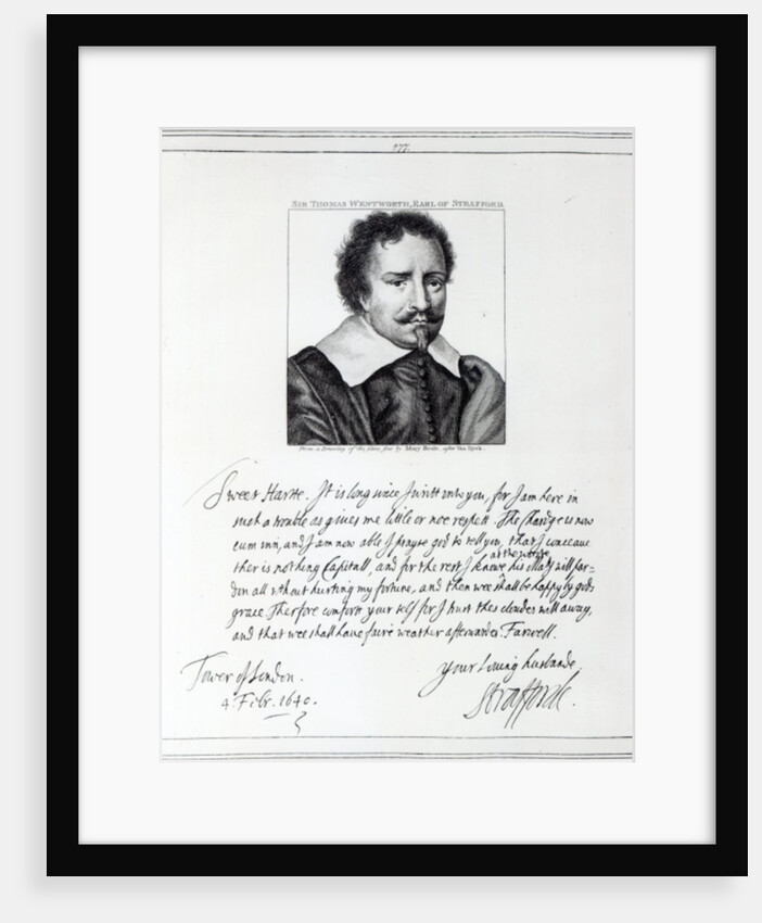 Thomas Wentworth, 1st Earl of Strafford, engraved after a drawing by Mary Beale, 1793 by Anthony van Dyck