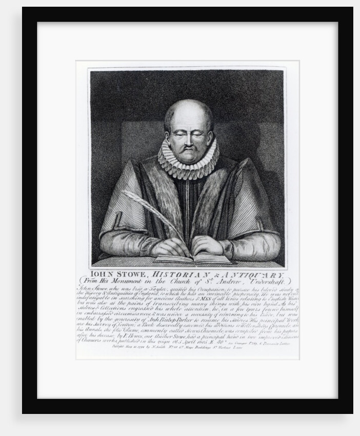 John Stowe, portrait from his monument at the Church of St. Andrew, Undershaft, 1792 by English School