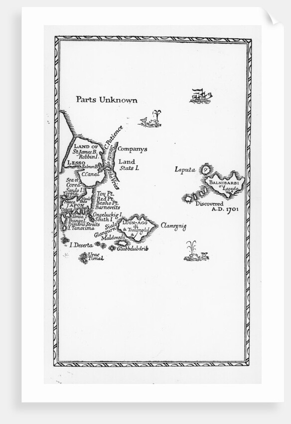 Map of Laputa, Balnibari, Luggnagg, Glubbdubdrib and Japan by English School