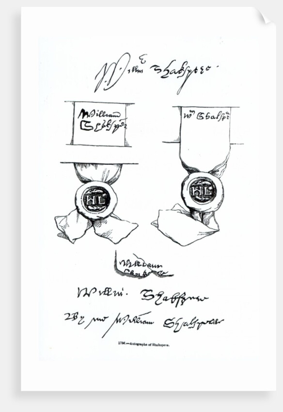 Facsimiles of William Shakespeare's signature and seals by English School