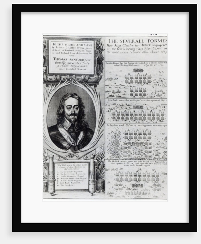 Portrait of King Charles I with diagrams showing the formation of his troops during the Bishops' War, c.1639 by Wenceslaus Hollar