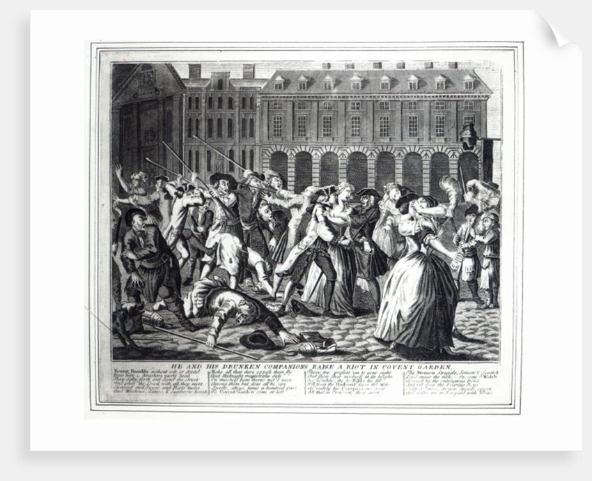 He and His Drunken Companions Raise a Riot in Covent Garden, from a pirated series based on Hogarth's 'A Rake's Progress', 1735 by English School