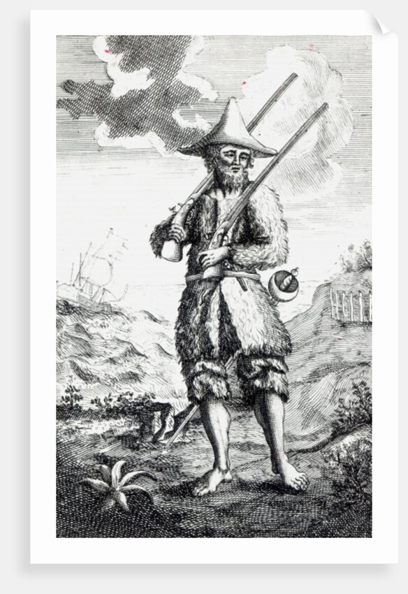 Frontispiece to 'The Life and Strange Surprizing Adventures of Robinson Crusoe of York, Mariner' by Daniel Defoe, 1719 by English School