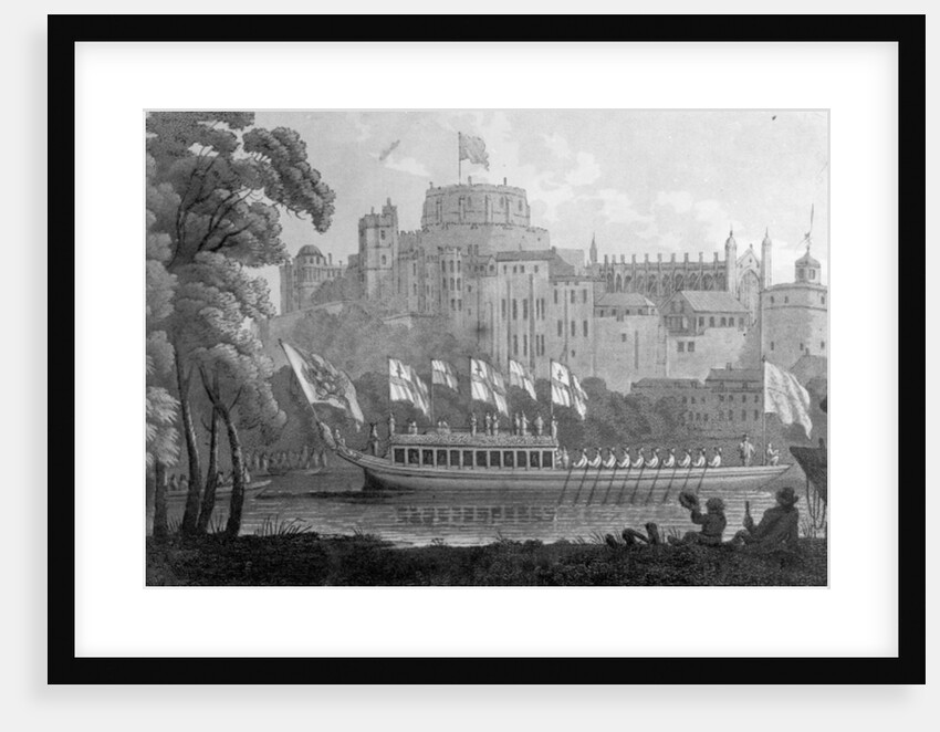 City of London State Barge moving up the River Thames, in front of Windsor Castle, on it's way to Oxford by (after) English School