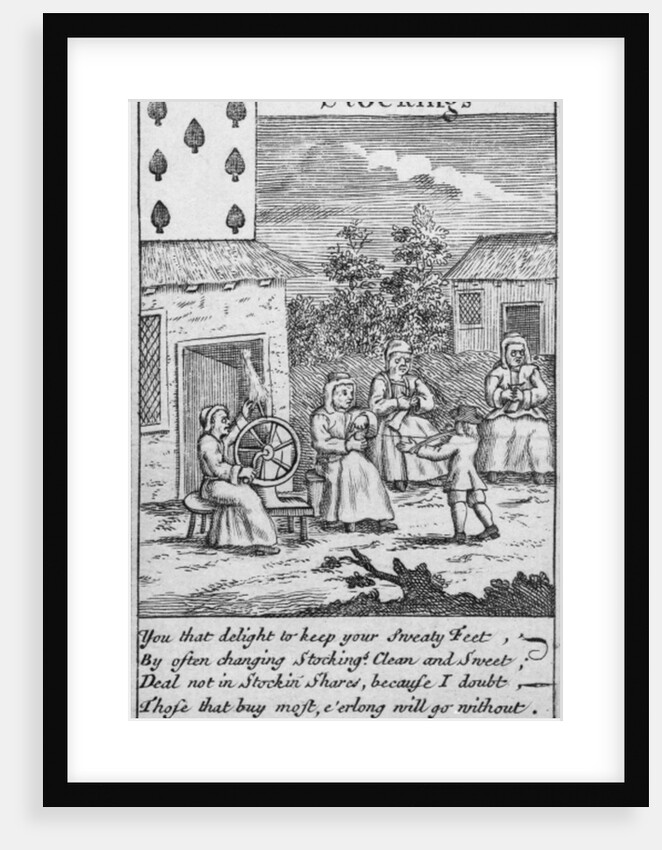 Playing Card showing workers making stockings by English School