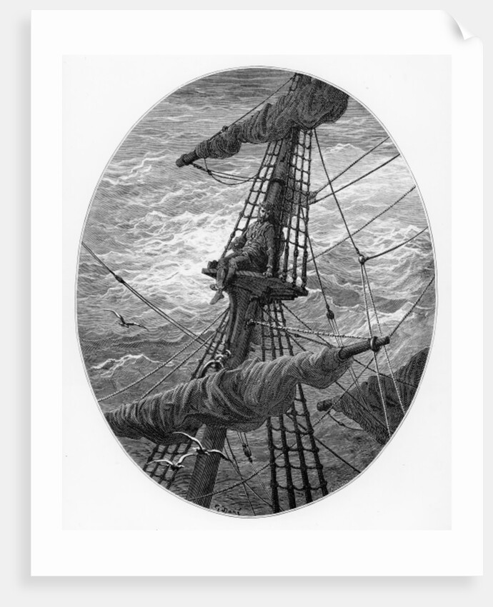 The Mariner up the mast during a storm by Gustave Dore