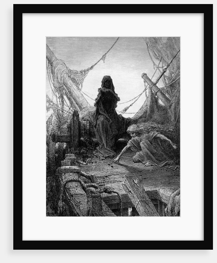 The 'Night-mare Life-in-Death' plays dice with Death for the souls of the crew by Gustave Dore