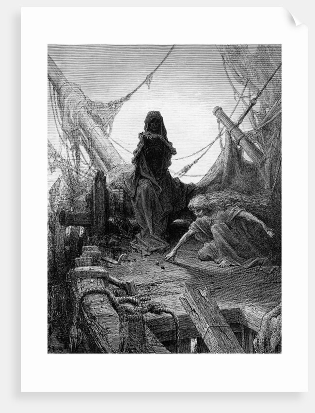 The 'Night-mare Life-in-Death' plays dice with Death for the souls of the crew by Gustave Dore
