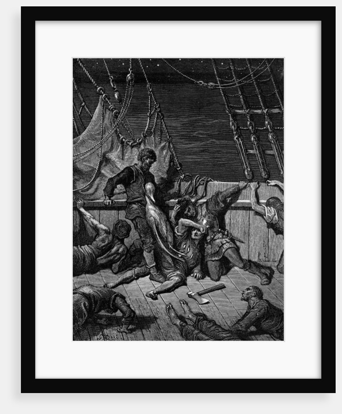 The sailors curse the Mariner, forced to wear the dead albatross around his neck by Gustave Dore