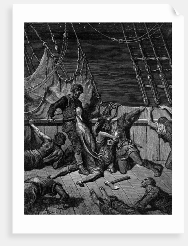 The sailors curse the Mariner, forced to wear the dead albatross around his neck by Gustave Dore