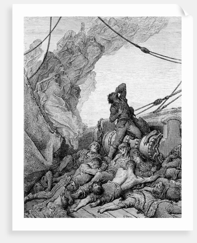 The Mariner, surrounded by the dead sailors, suffers anguish of spirit by Gustave Dore