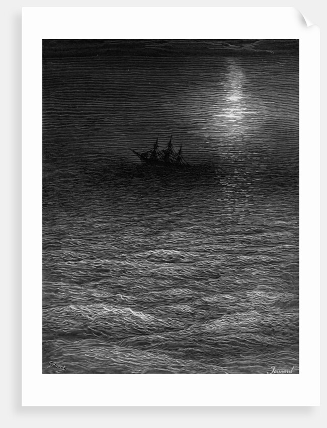 The marooned ship in a moonlit sea by Gustave Dore