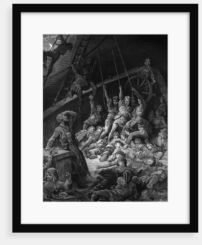 The dead sailors rise up and start to work the ropes of the ship so that it begins to move by Gustave Dore