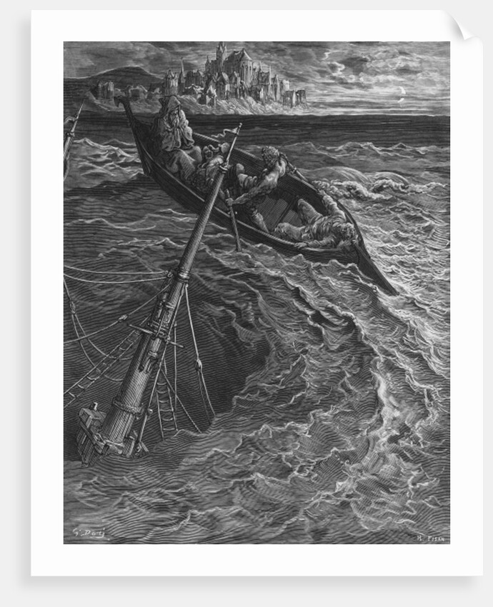 The ship sinks but the Mariner is rescued by the Pilot and Hermit by Gustave Dore