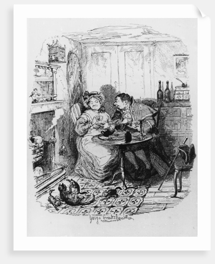 Mr Bumble and Mrs Corney taking tea by George Cruikshank