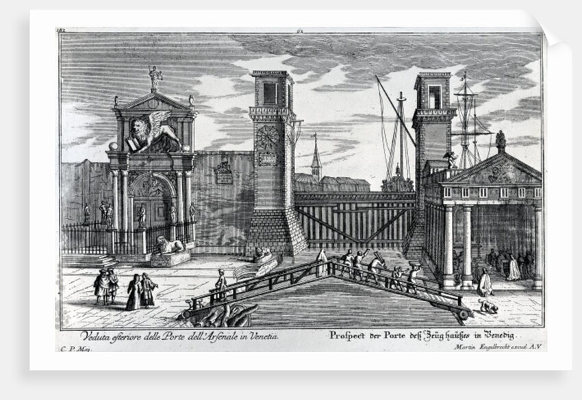 View of the gates at the entrance to the Arsenal in Venice, published by Martin Engelbrecht, c.1740s by German School