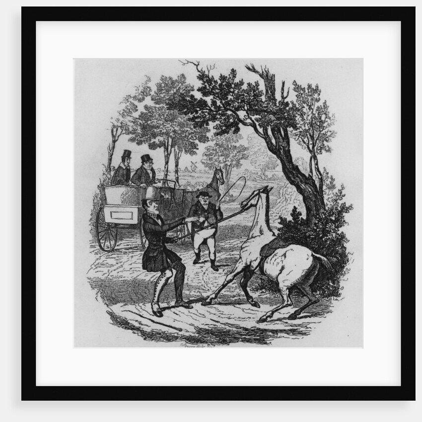Mr. Winkle and Mr. Pickwick trying to control their horse by Robert Seymour
