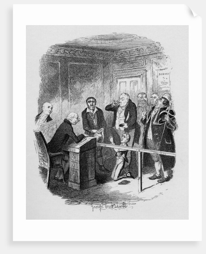Oliver escapes being bound apprentice to the sweep by George Cruikshank