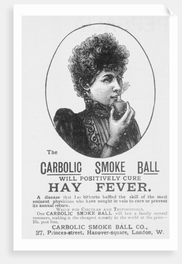 Advertisement for the Carbolic Smoke Ball, a cure for hay fever by English School