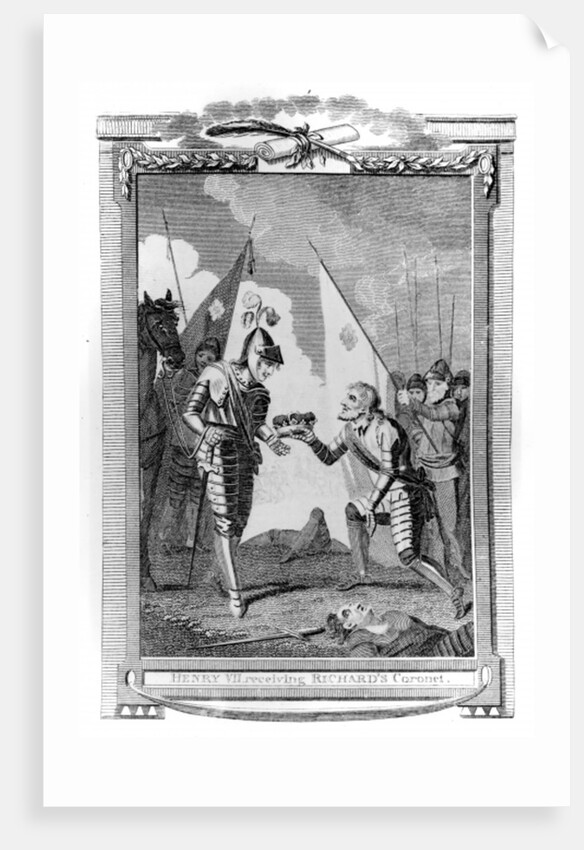 The Earl of Richmond presented with the Crown of England after the Battle of Bosworth by English School