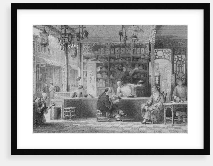 Cap Vendor's Shop, Canton by Thomas (after) Allom