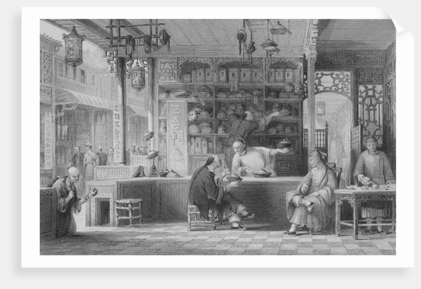 Cap Vendor's Shop, Canton by Thomas (after) Allom