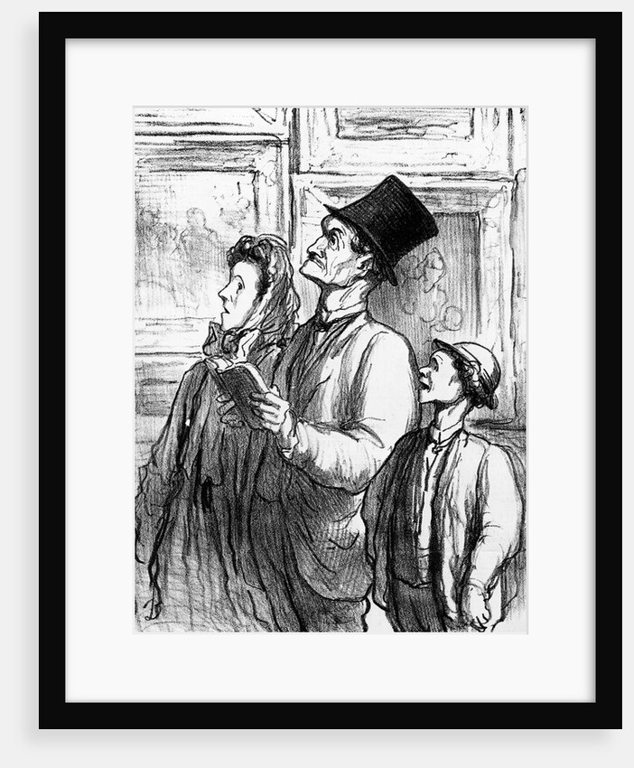 Family visiting the Paris salon of 1863 and commenting on the painting 'Olympia' by Manet, cartoon from 'Charivari' magazine, 19 June, 1865 by Honore Daumier